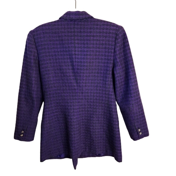 S K & Company Vintage Wool Purple Hounds Tooth Double Breasted Blazer Size 10 - Picture 2 of 5